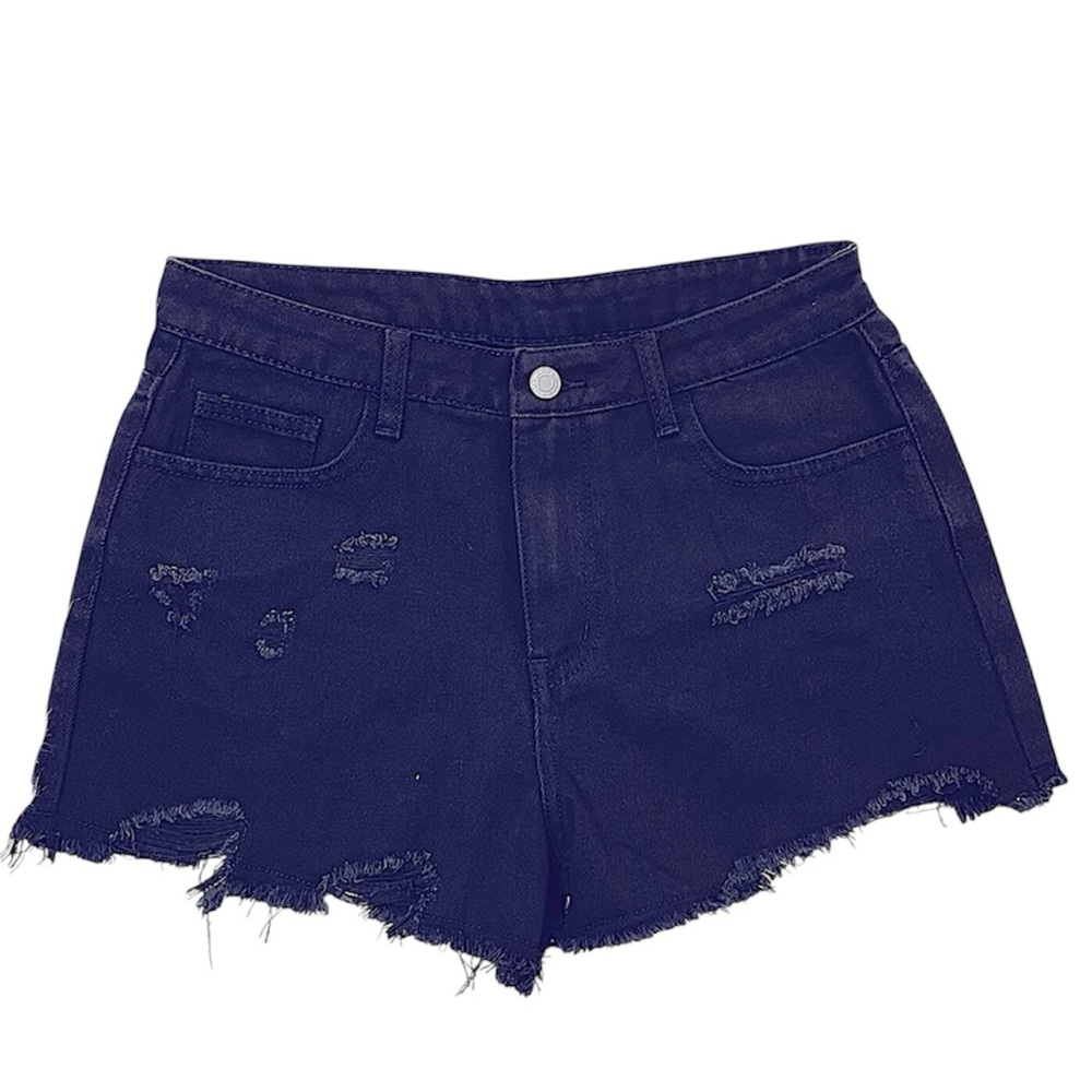 High Waist Distressed Black Jean Shorts – Size M